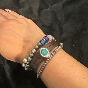 Uno De 50 silver and leather bracelet